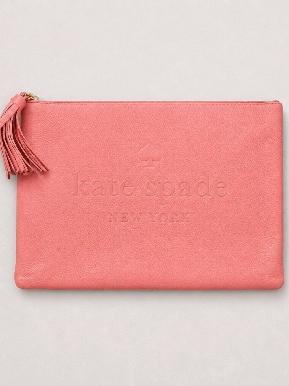kate spade Coral Pink Leather Tassel Zip Pouch